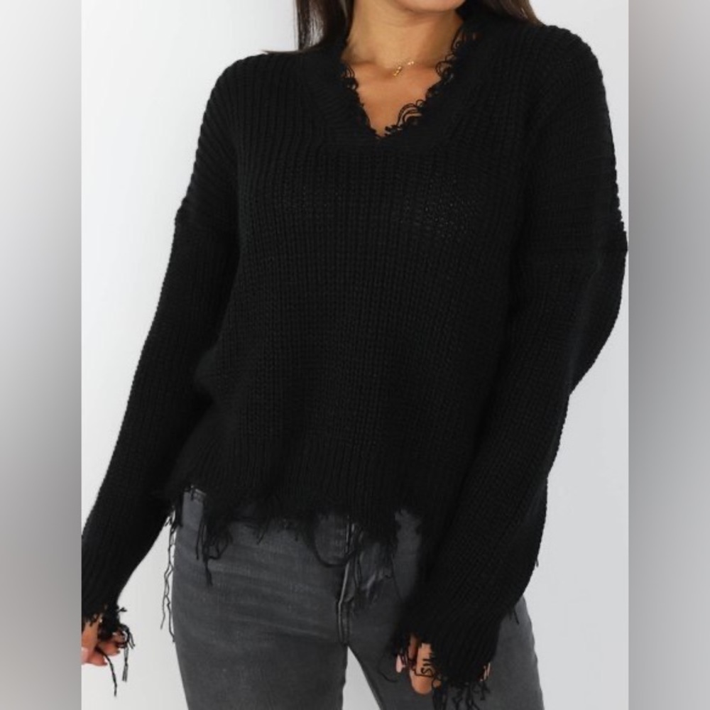 Black frayed knit sweater - Picture 2 of 6